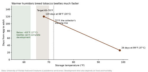 Tobacco beetle development time by temperature chart