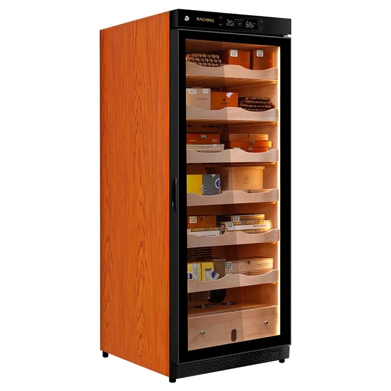 Raching C330A 1,500-Cigar Electric Cabinet cigar humidor, oak brown side view
