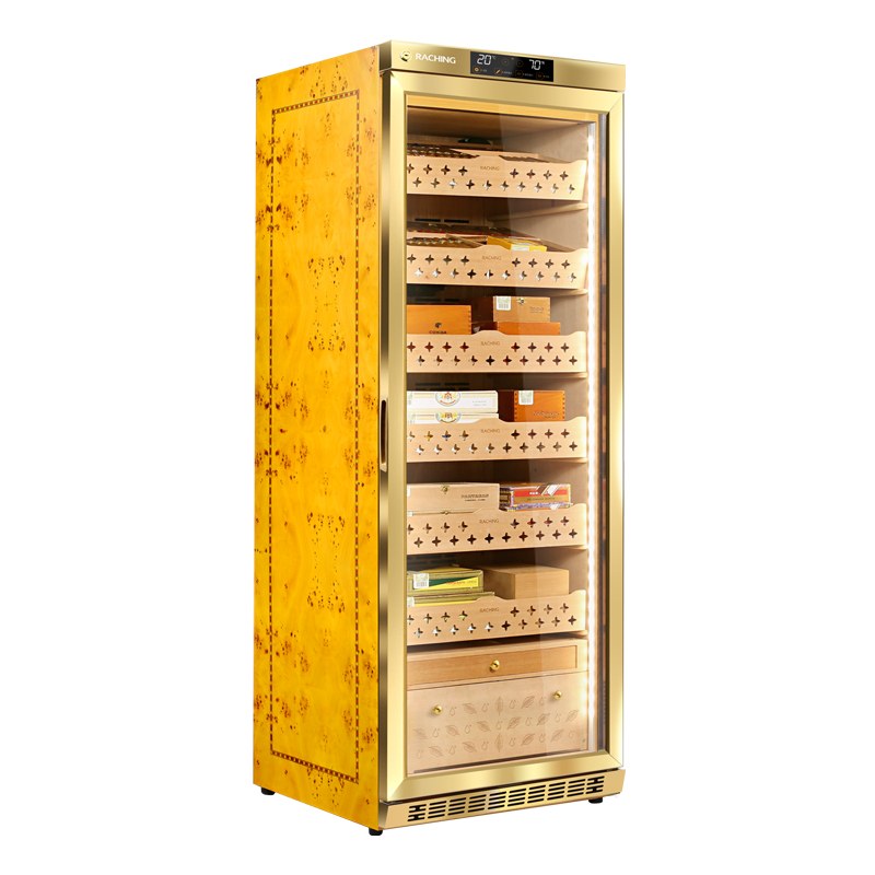 Raching MON2800A 1,500-Cigar Electric Cabinet cigar humidor, golden burl finish