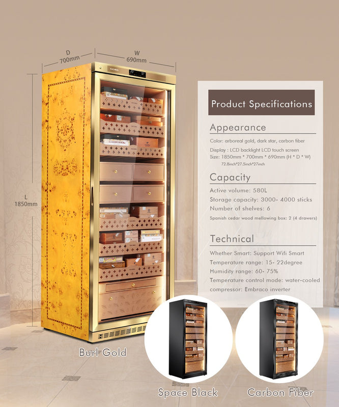 Raching MON5800A 4,000-Cigar Electric Cabinet cigar humidor, specifications