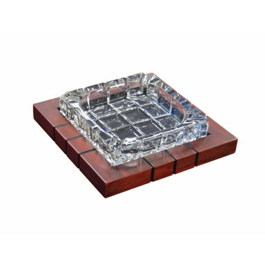 Prestige Import Wood & Crystal Cross-Hatch Ashtray